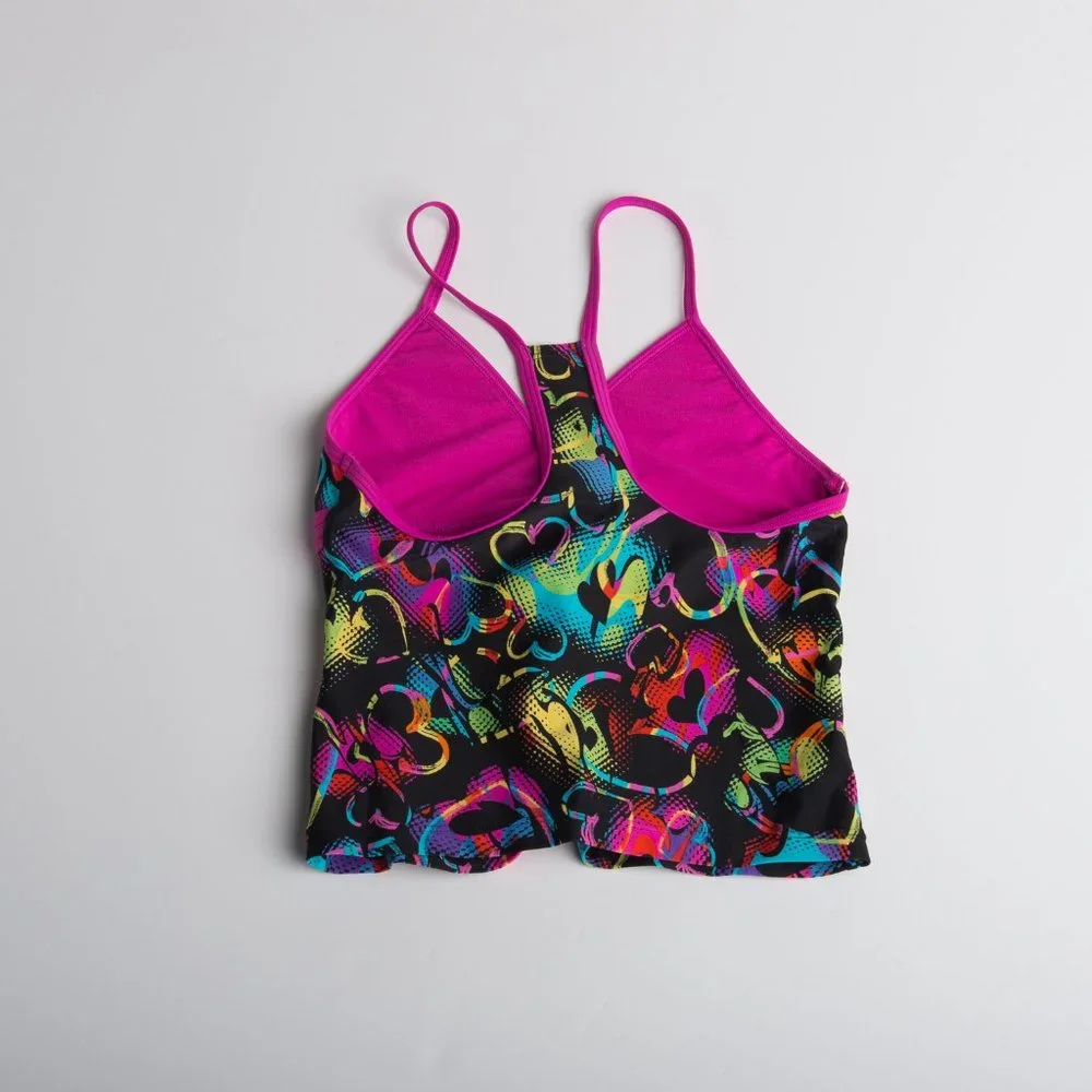 Speedo Girls Hearts Racerback Tankini Top | 12 | Black Multi